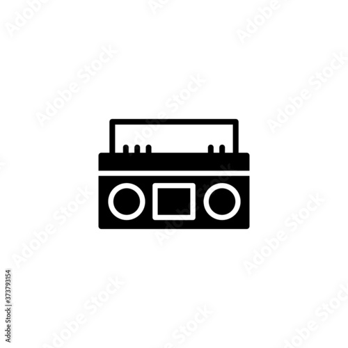 Boombox Icon in black flat glyph, filled style isolated on white background