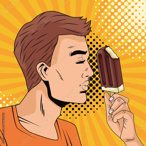 young man eating ice cream character pop art style