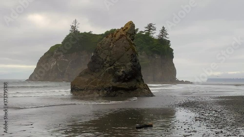 Cloudy day at Ruby Beach at Washington Olympic Peninsula during the low tide photo