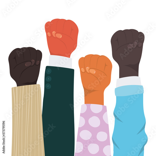 fist sign with hands of different types of skins design, diversity people multiethnic race and community theme Vector illustration