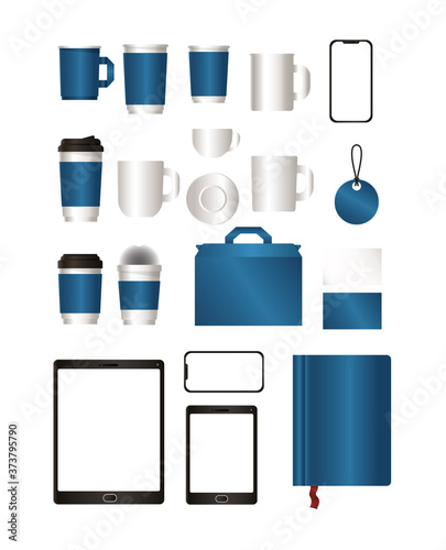 mockup set with blue branding of corporate identity and stationery design theme Vector illustration
