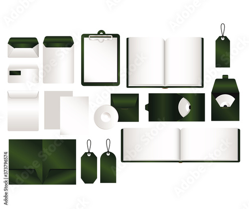 mockup set with green branding of corporate identity and stationery design theme Vector illustration