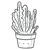Cactus and Succulent Plant Pot, Traditional Doodle. Icons Sketch Hand Made. Design Vector Line Art.