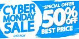 Cyber Monday Sale, up to 50% off, poster design template, special offer, end of season deal, vector illustration
