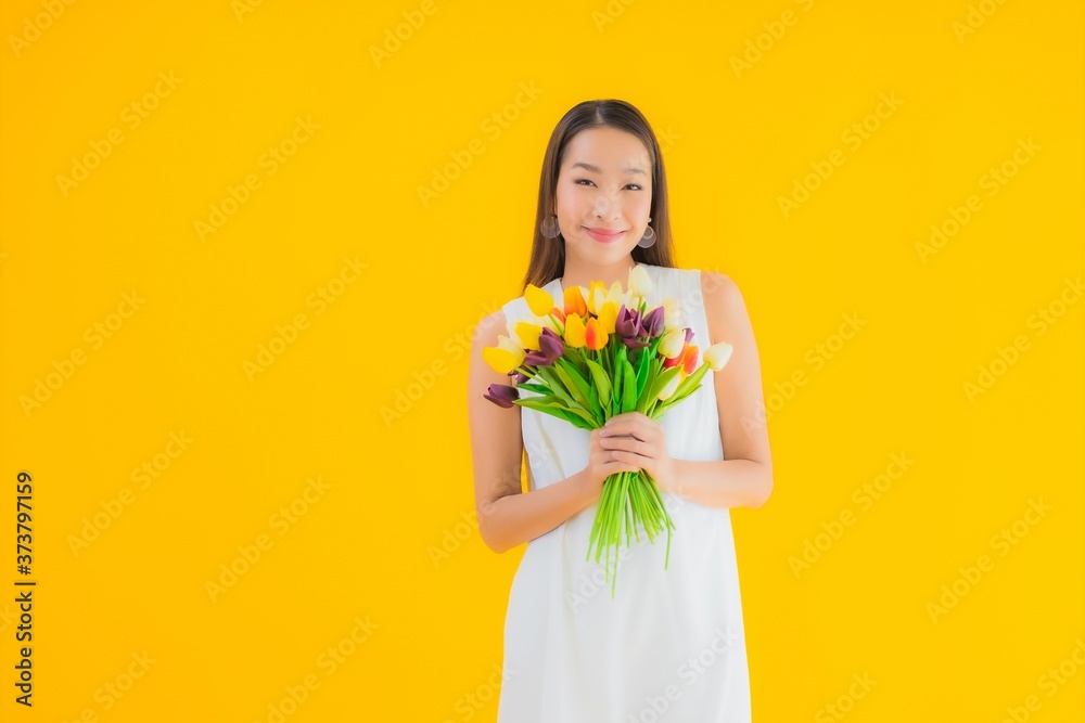 Portrait beautiful young asian woman with flower Portrait beautiful young asian woman with flower