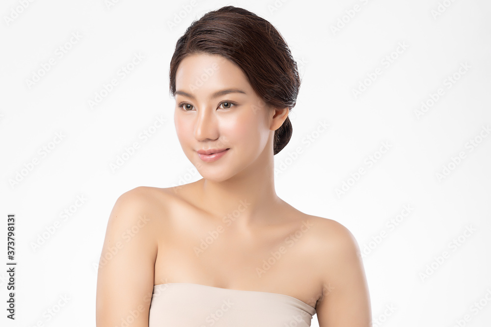 Beautiful Young asian Woman with Clean Fresh Skin, on white background, Face care, Facial treatment, Cosmetology, beauty and spa, Asian women portrait Beautiful Young asian Woman with Clean Fresh Skin, on white background, Face care, Facial treatment, Cosmetology, beauty and spa, Asian women portrait