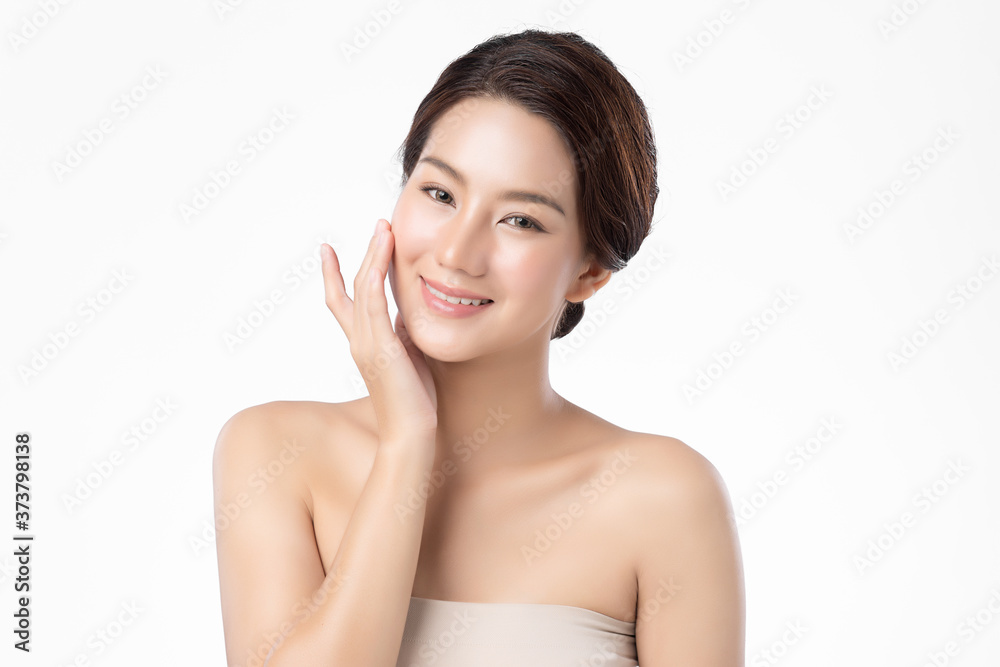 Beautiful Young asian Woman with Clean Fresh Skin, on white background, Face care, Facial treatment, Cosmetology, beauty and spa, Asian women portrait Beautiful Young asian Woman with Clean Fresh Skin, on white background, Face care, Facial treatment, Cosmetology, beauty and spa, Asian women portrait