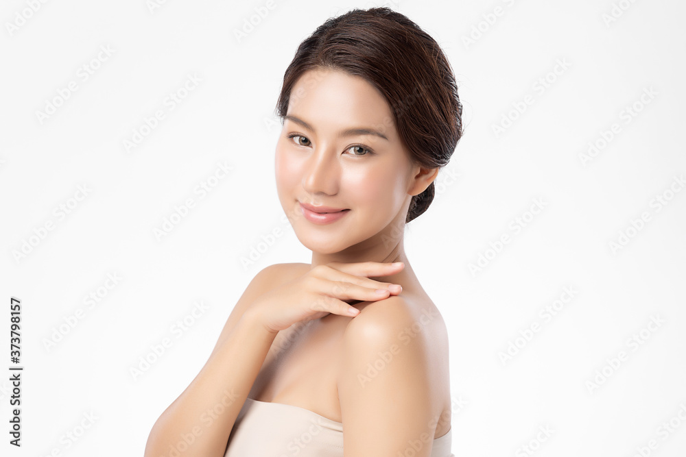 Beautiful Young asian Woman with Clean Fresh Skin, on white background, Face care, Facial treatment, Cosmetology, beauty and spa, Asian women portrait Beautiful Young asian Woman with Clean Fresh Skin, on white background, Face care, Facial treatment, Cosmetology, beauty and spa, Asian women portrait