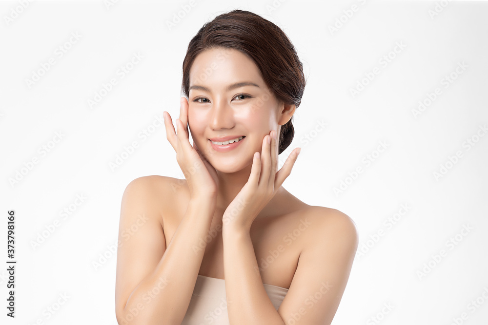 Beautiful Young asian Woman with Clean Fresh Skin, on white background, Face care, Facial treatment, Cosmetology, beauty and spa, Asian women portrait Beautiful Young asian Woman with Clean Fresh Skin, on white background, Face care, Facial treatment, Cosmetology, beauty and spa, Asian women portrait