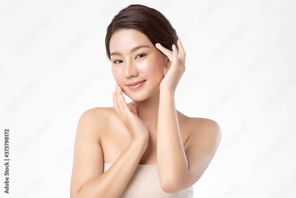 Beautiful Young asian Woman with Clean Fresh Skin, on white background, Face care, Facial treatment, Cosmetology, beauty and spa, Asian women portrait Beautiful Young asian Woman with Clean Fresh Skin, on white background, Face care, Facial treatment, Cosmetology, beauty and spa, Asian women portrait