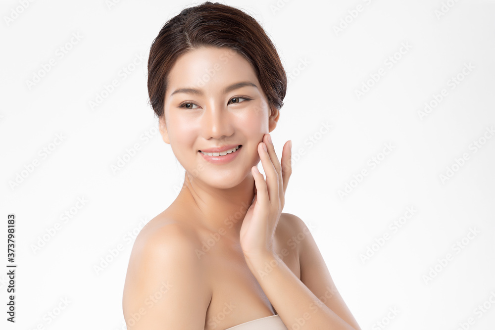Beautiful Young asian Woman with Clean Fresh Skin, on white background, Face care, Facial treatment, Cosmetology, beauty and spa, Asian women portrait Beautiful Young asian Woman with Clean Fresh Skin, on white background, Face care, Facial treatment, Cosmetology, beauty and spa, Asian women portrait