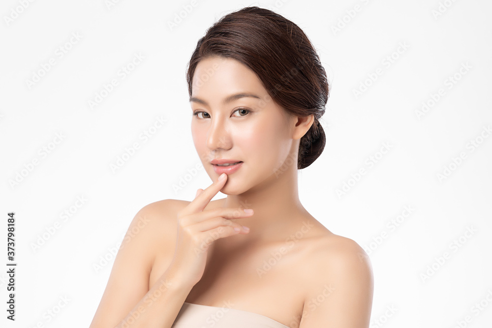 Beautiful Young asian Woman with Clean Fresh Skin, on white background, Face care, Facial treatment, Cosmetology, beauty and spa, Asian women portrait Beautiful Young asian Woman with Clean Fresh Skin, on white background, Face care, Facial treatment, Cosmetology, beauty and spa, Asian women portrait