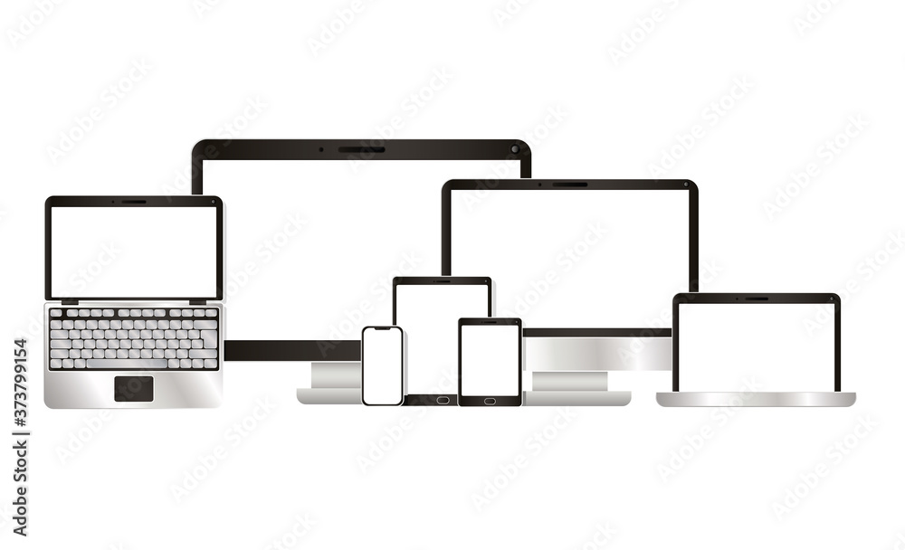 Computer laptop tablet and smartphone design, Digital technology and communication theme Vector illustration Computer laptop tablet and smartphone design, Digital technology and communication theme Vector illustration