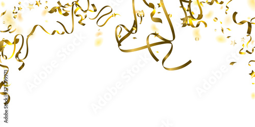 Holiday Serpentine. Gold Foil Streamers Ribbons.