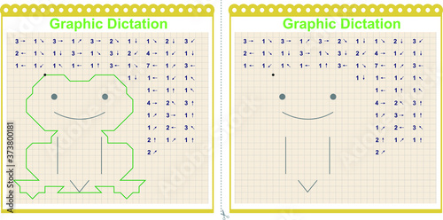 Draw a picture on the arrows. Cartoon graphic frog. Worksheet for children