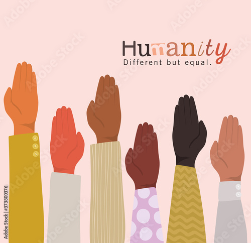humanity different but equal and diversity open hands up design, people multiethnic race and community theme Vector illustration