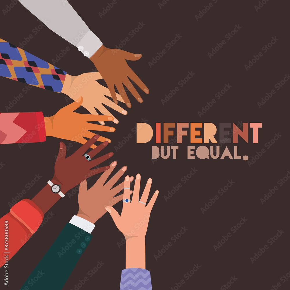 different but equal and diversity skins hands touching each other ...