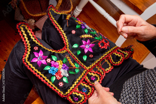 Handmade Polish traditional costume (Stroj Krakowski) in the making.