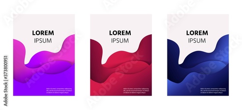 Cover or flyer template with abstract paper cut blue redpink yellow background. Vector template in carving art style. 3d wavy modern flyer design. photo