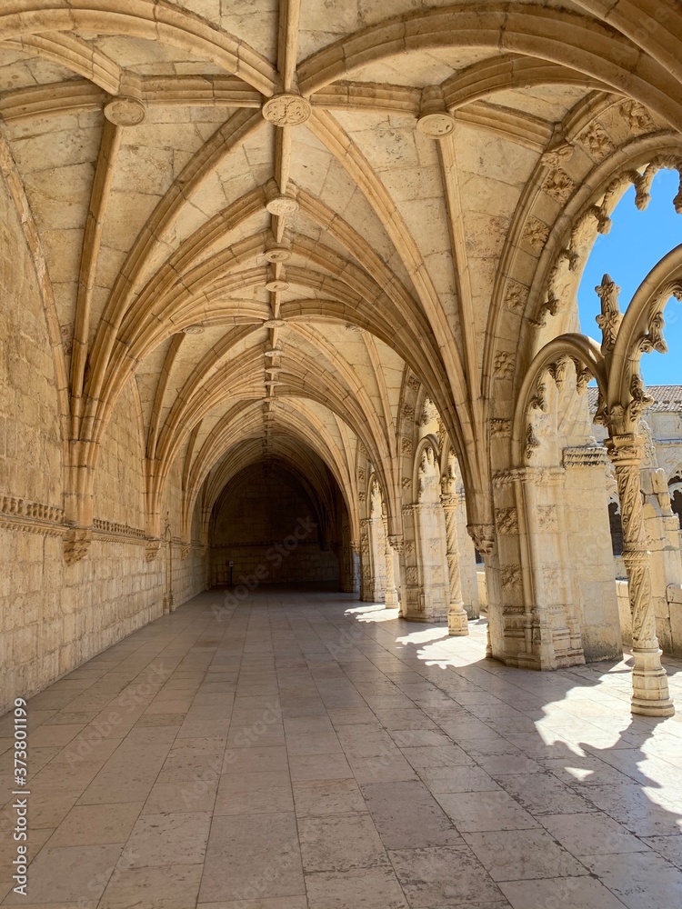 Inside the beautiful Hieronymites Monastery of Jeronimos in Belem, Lisbon, Portugal