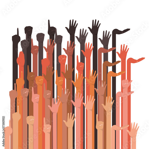 hands up group of different types of skins design, diversity people multiethnic race and community theme Vector illustration