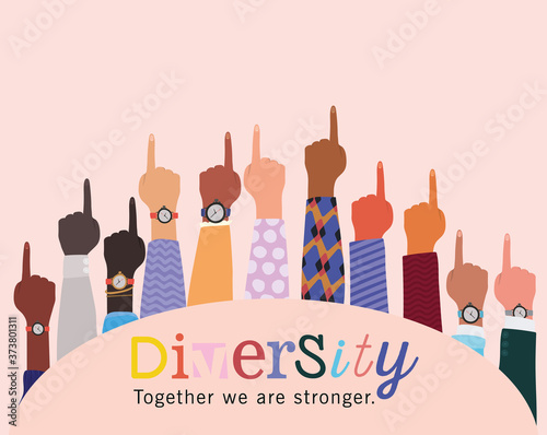 diversity together we are stronger and number one hands up design, people multiethnic race and community theme Vector illustration