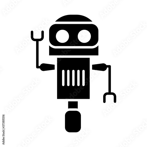 robotics concept, cartoon robot with wheel icon, silhouette style