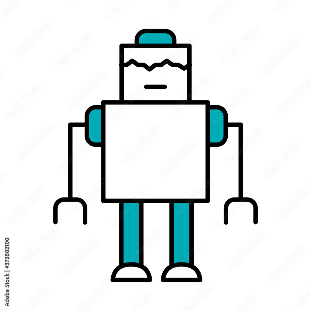 square robot standing icon, half line half color style square robot standing icon, half line half color style