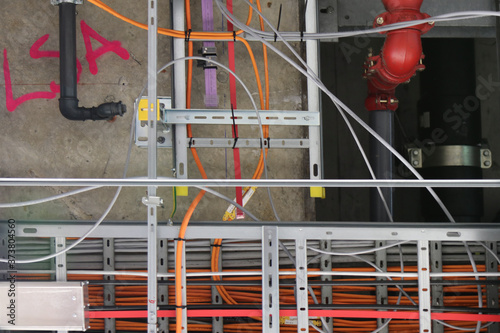 Power cables, Control cables and Instrument cables install on cable ladder and cable tray which fix support .