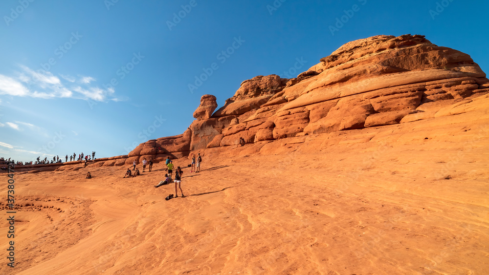 Hiker people enjoying mountains landscape