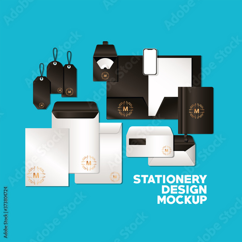 mockup set with black branding of corporate identity and stationery design theme Vector illustration