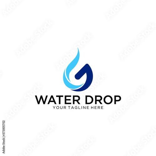 Letter G logo at blue water splash background. Vector ecology elements for posters, t-shirts, ecology presentation or card.
