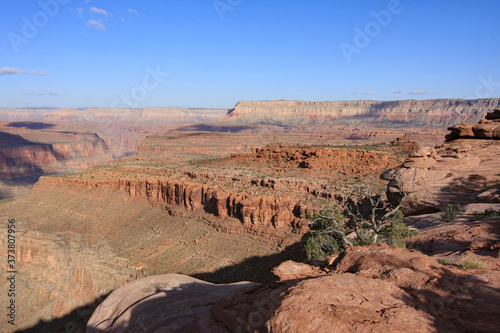 View of Surprise Valley from edge of Esplanade in Grand Canyon National Park  Arizona on summer morning.