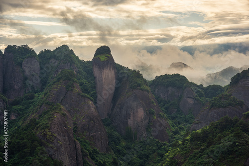 China's beautiful natural scenery, green background pictures, and the famous Danxia landform. photo