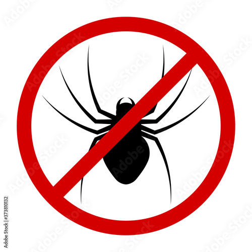 warning round sign about danger of poisonous insects. Attack of spider on humans. Isolated vector