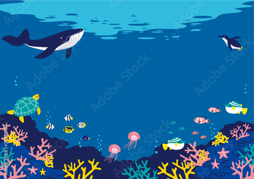 海底の魚たち　イラスト　背景イラスト