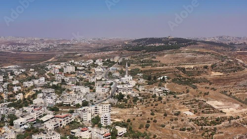 Aerial View over Mosque in Palestine Town Biddu,Near Jerusalem
Jerusalem Hills, Drone, August,2020,Israel
 photo