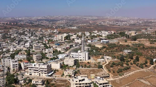 Aerial View over Mosque in Palestine Town Biddu,Near Jerusalem
Jerusalem Hills, Drone, August,2020,Israel
 photo