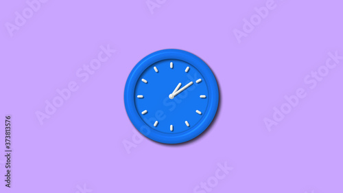 New aqua color 12 hours 3d wall clock icon on purple light background,Counting down clock