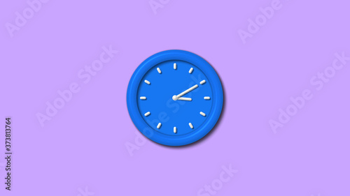 New aqua color 12 hours 3d wall clock icon on purple light background,Counting down clock