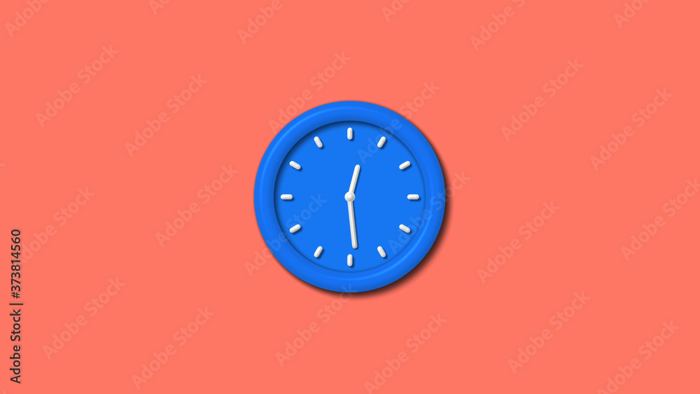 Aqua color 12 hours 3d wall clock icon on red light background,Counting down clock icon