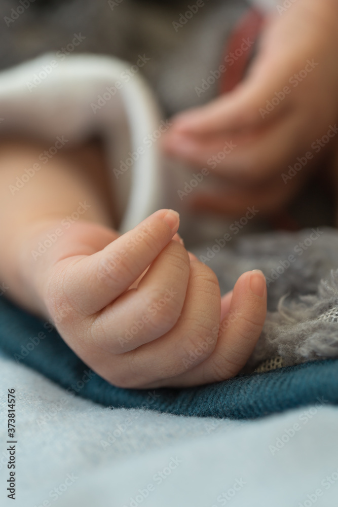 close-up of a baby's hand, showing the details of the fingers and with a blurred background close-up of a baby's hand, showing the details of the fingers and with a blurred background