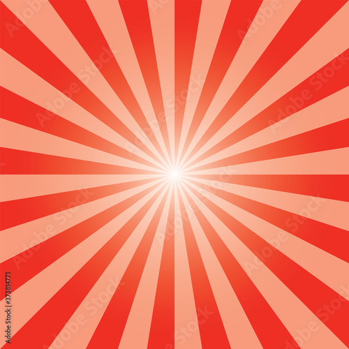 Sunburst background template. Red rectangular recto backdrop design. Scarlet red sunbeam background design for various purposes.