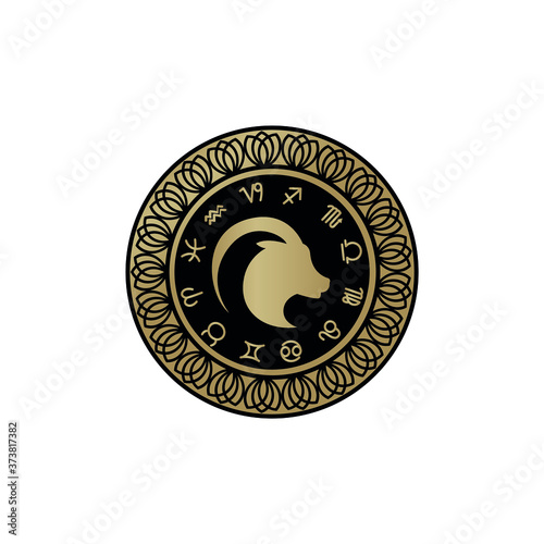 Creative digital illustration of astrological sign Aries. zodiac astrology circle with zodiac aries signs.