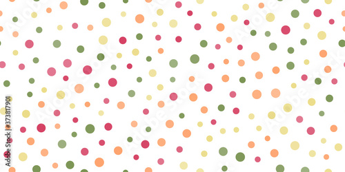 Seamless pattern with random colorful dots on white background. Vector