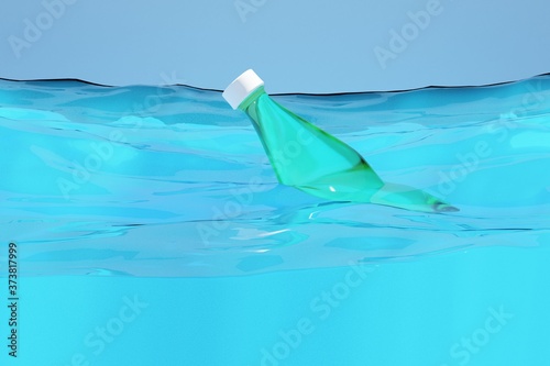 Plastic bottle polluting a caribbean cristalline sea. Recycling concept