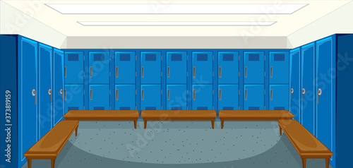 Sport changing room with locker background