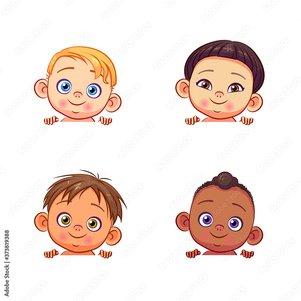 Baby boys of different races and nationalities with banners in their hands. Baby boys of different races and nationalities with banners in their hands.