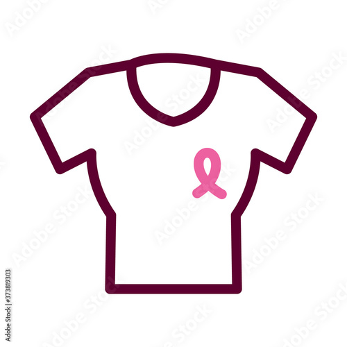 tshirt with breast cancer ribbon icon, half color half line style