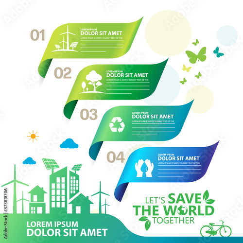 Ecology. Green cities help the world with eco-friendly concept ideas. info graphic vector illustration